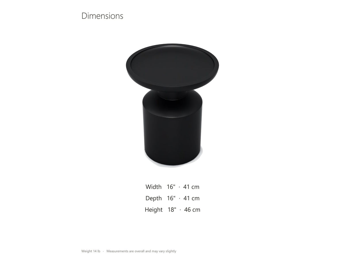 Mesoraca Black Mango Pedestal Side Table dimensions: 16.0 in wide, 16.0 in deep, 18.0 in high
