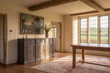 Miglierina 67-Inch 3-Drawer 3-Door Ash Veneer Breakfront Sideboard in an English country dining room