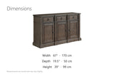 Miglierina 67-Inch 3-Drawer 3-Door Ash Veneer Breakfront Sideboard dimensions