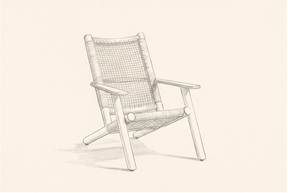 Pencil sketch of the Militello lounge chair, three-quarter view