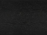 Close-up of the Minervino Black Oak Fluted Racetrack Console Table: the black oak veneer of the top