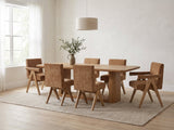 Minturno 95-Inch Light Oak Sled Base Dining Set with 6 Chairs in a calm Scandinavian dining room on a wool rug