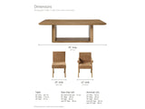 Minturno 95-Inch Light Oak Sled Base Dining Set with 6 Chairs dimensions: table 95 in long, 44 in deep and 30 in high; each side chair 20 in wide at the seat, 25 in deep and 34 in high, seat 19 in high; each armchair 22 in wide, 25 in deep and 34 in high, arms 26 in high