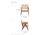 Modena Cane Lounge Chair dimensions: 26 in wide, 24 in deep, 32 in high