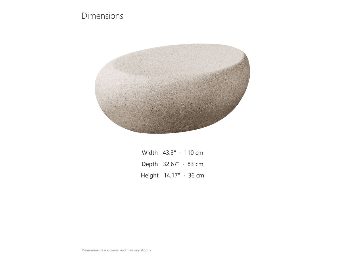 Modica Cream Fiberglass Pebble Coffee Table dimensions: 43.3 in wide, 32.67 in deep, 14.17 in high