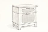 Pencil sketch of the Mogoro nightstand, drawn from the same three-quarter view