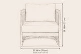 Mondello club chair dimensions: 27.56 in wide, 29.53 in high, 27.56 in deep