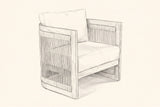 Pencil sketch of the Mondello club chair, three-quarter view from the front