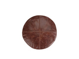 Moneglia Distressed Brown Top-Grain Buffalo Leather Round Pouf seen from directly above, photographed on white