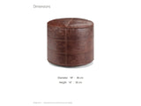 Moneglia Distressed Brown Top-Grain Buffalo Leather Round Pouf dimensions: 18 in diameter, 14 in high