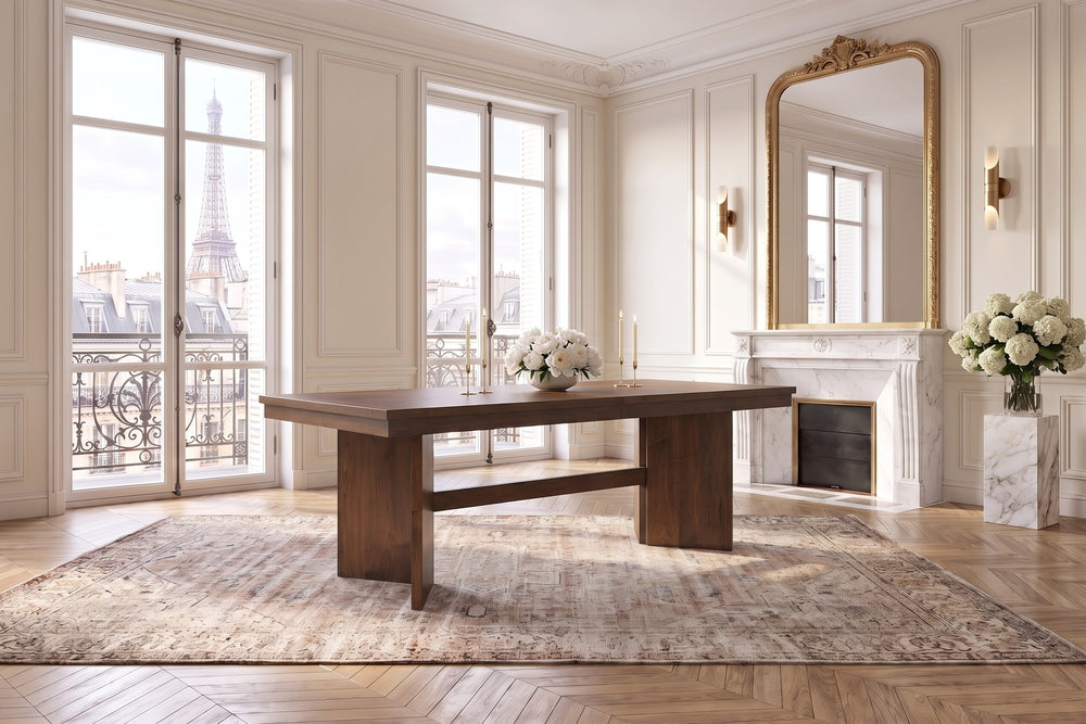 Mongiana 76-94-Inch Extending Rectangular Walnut Veneer Dining Table in a Paris salon