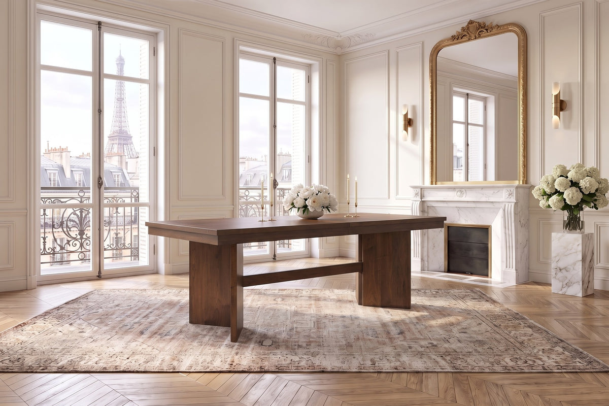Mongiana 76-94-Inch Extending Rectangular Walnut Veneer Dining Table in a Paris salon