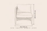 Monreale arm chair dimensions: 26 in wide, 28.5 in high; the V-shape is 79 in along each side