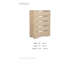 Monselice 38-Inch Light Elm 5-Drawer Chest dimensions: 38.0 in wide, 18.0 in deep, 52.25 in high