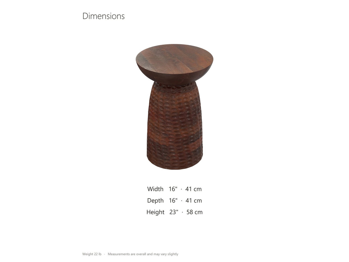 Montalbano Carved Mango Pedestal Side Table dimensions: 16.0 in wide, 16.0 in deep, 23.0 in high