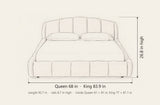 Montenerodomo bed dimensions: Queen 68 in wide, King 83.9 in wide, both 92.7 in long and 26.8 in high, with 8.7 in rails