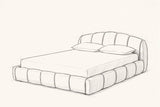 Pencil sketch of the Montenerodomo floor bed with a mattress and two pillows, drawn from the same three-quarter view