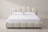 Montenerodomo floor bed in beige chenille with a white mattress and pillows (not included), front view