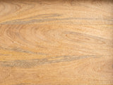 Close-up of the Montisi Natural Mango Pedestal Side Table: the natural mango grain of the tray top