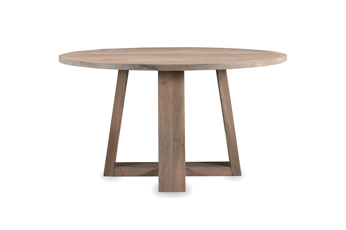 Morano 54-Inch Round Grey-Washed Solid Acacia Dining Table, front view