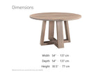 Morano 54-Inch Round Grey-Washed Solid Acacia Dining Table dimensions