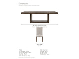 Mormanno 76 to 96-Inch Extending Brown Acacia Dining Set with 4 Chairs dimensions: table 76 in long closed and 96 in long with the 20-in leaf, 40 in deep and 30.5 in high, 26.5 in clearance under the top; each chair 18.5 in wide, 26 in deep and 39 in high, seat 19.5 in high