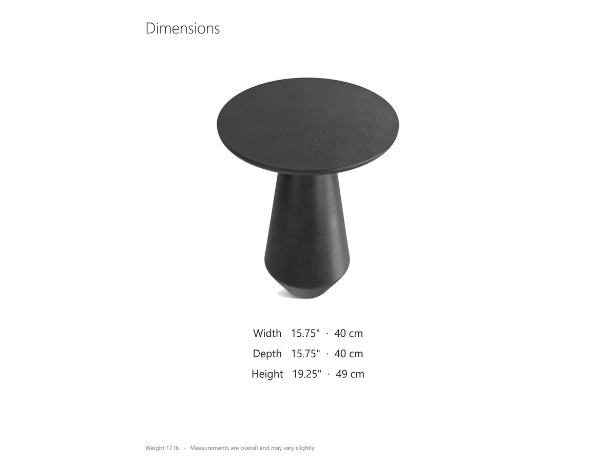 Navelli Graphite Cast Aluminum Pedestal Side Table dimensions: 15.75 in wide, 15.75 in deep, 19.25 in high