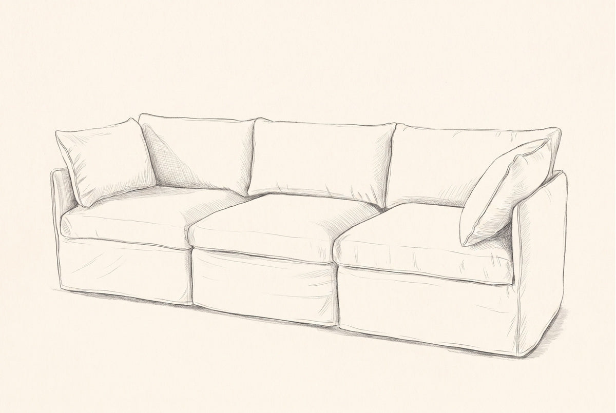Pencil sketch of the Nicosia modular sofa, three-quarter view