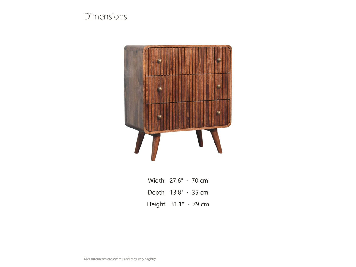 Noale 28-Inch Honey Caramel Solid Mango 3-Drawer Chest dimensions: 27.6 in wide, 13.8 in deep, 31.1 in high