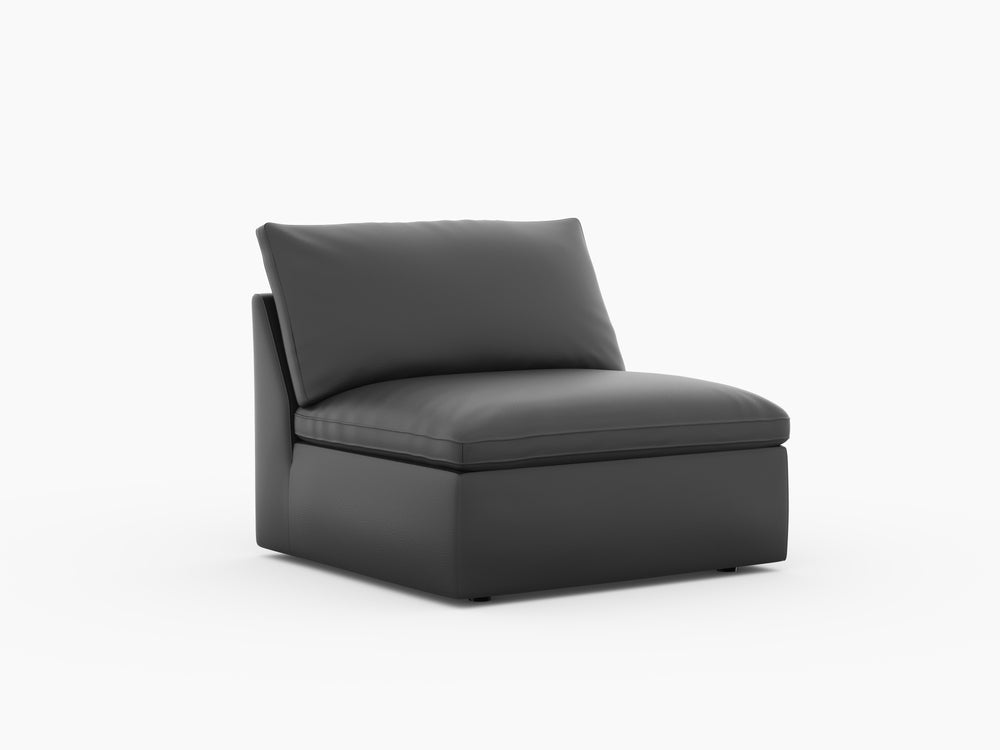 Valencia Isola Cloud Top Grain Leather Theater Lounge Modular Sofa Single Seat Armless, Black Color