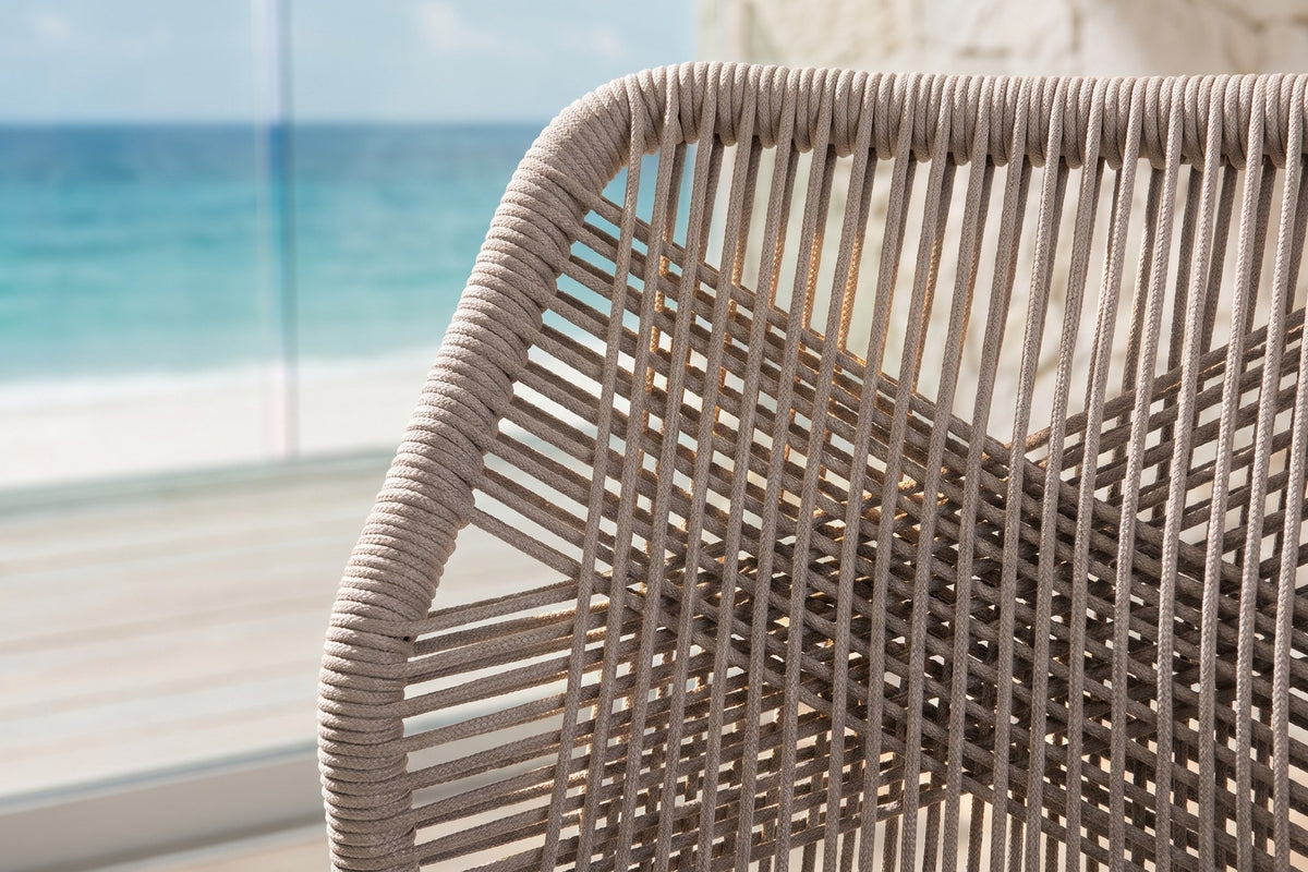 Close-up of the Nocera Woven Rope and Mahogany Dining Chair: back