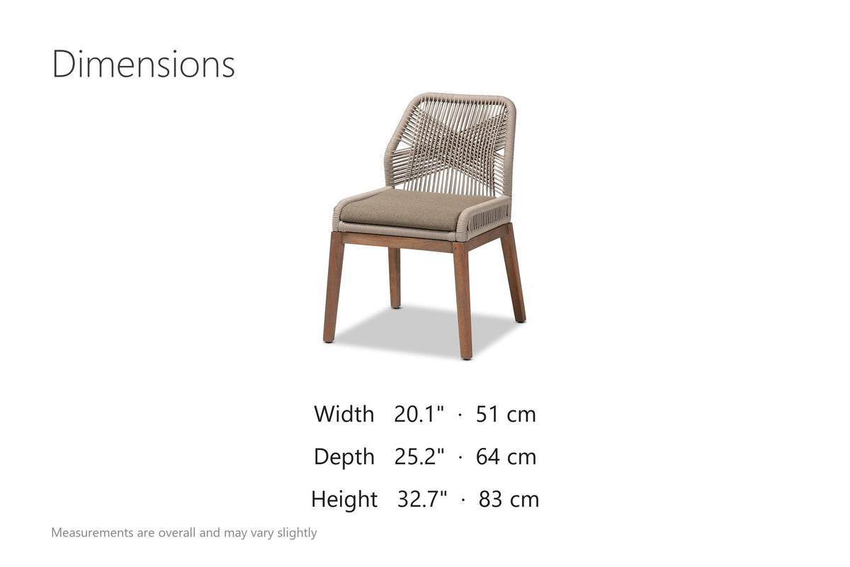 Nocera Woven Rope and Mahogany Dining Chair dimensions