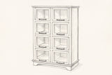 Pencil sketch of the Noci display cabinet, drawn from the same three-quarter view