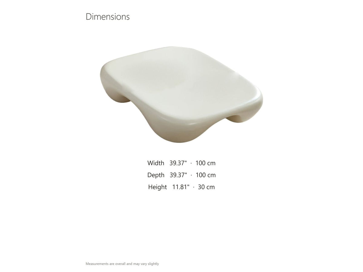 Noli White Sculpted Fiberglass Coffee Table dimensions: 39.37 in wide, 39.37 in deep, 11.81 in high