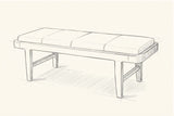 Pencil sketch of the Norcia bench, drawn from the same three-quarter view