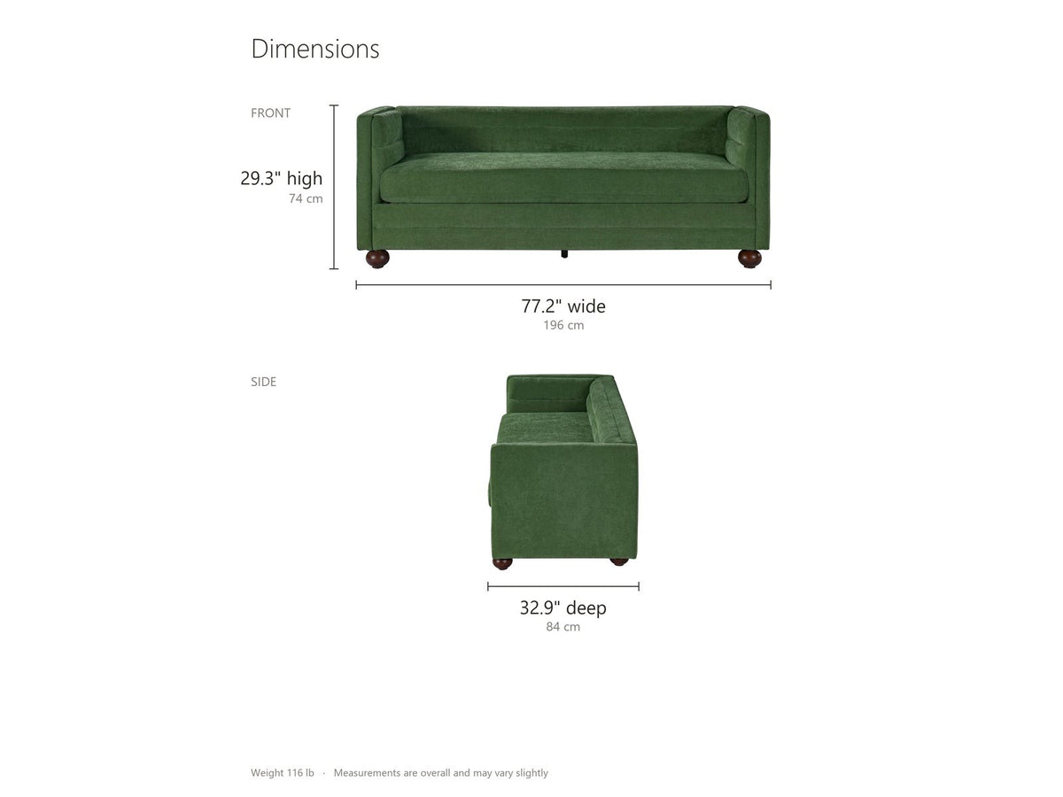 Novara Channel-Back Sofa dimensions: 77.2 in wide, 32.9 in deep, 29.3 in high