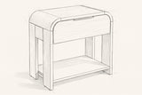 Pencil sketch of the Nuoro nightstand, drawn from the same three-quarter view