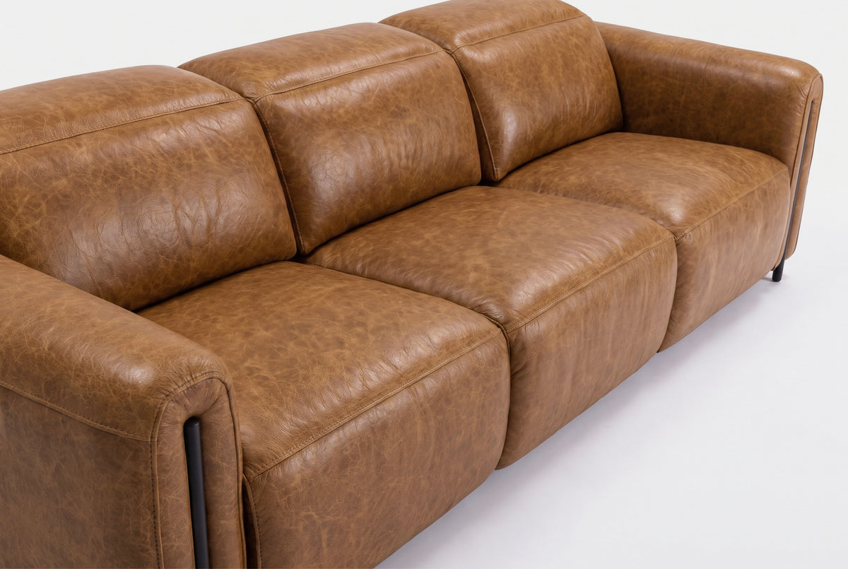 Octavia Distressed Italian Aniline Leather Dual Reclining Sofa