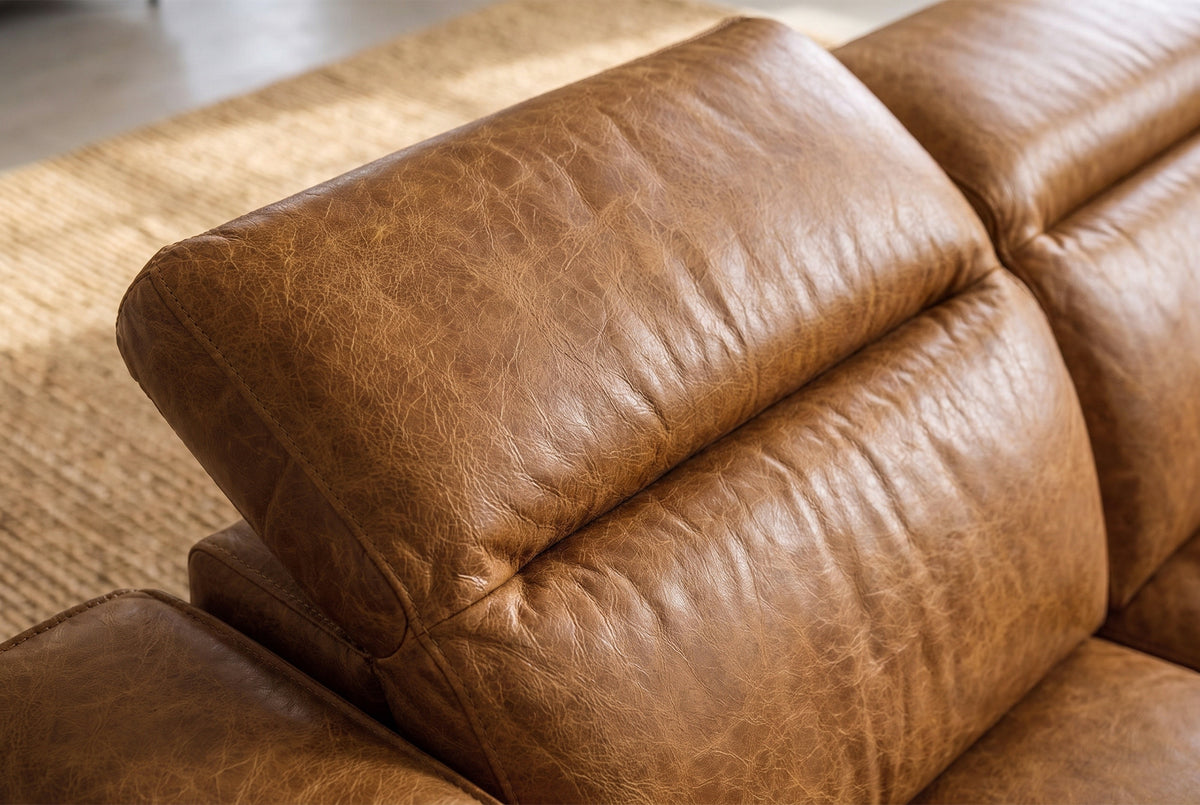 Octavia Distressed Italian Aniline Leather Dual Reclining Sofa