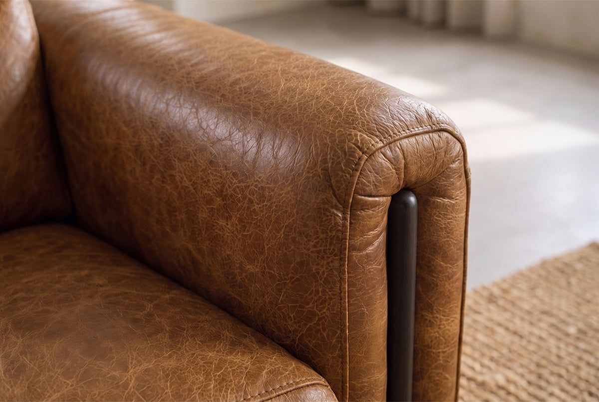 Octavia Distressed Italian Aniline Leather Reclining Corner Sectional Sofa