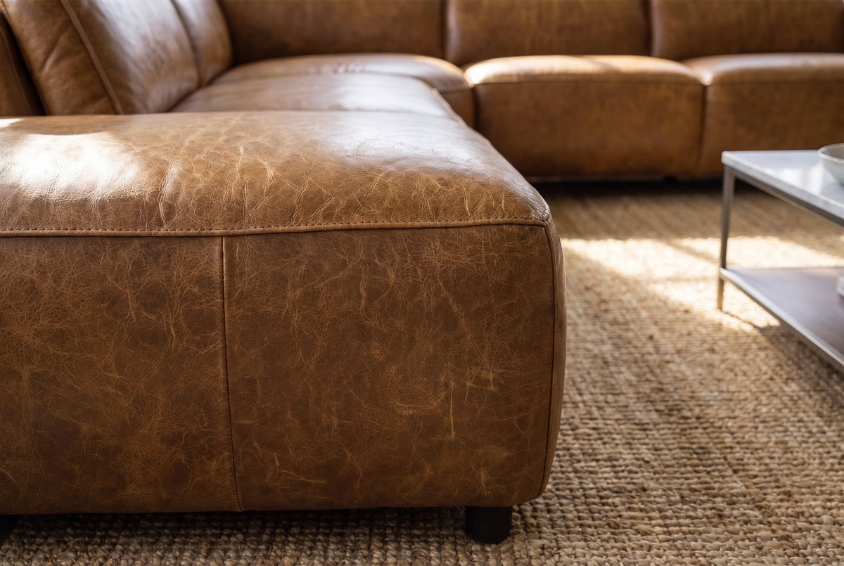 Octavia Distressed Italian Aniline Leather Reclining Corner Sectional Sofa