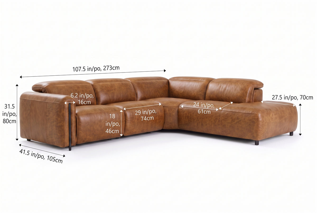 Octavia Distressed Italian Aniline Leather Reclining Corner Sectional Sofa