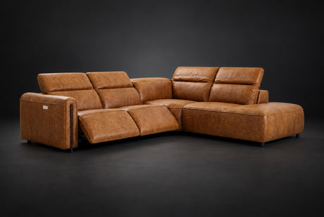 Octavia Distressed Italian Aniline Leather Reclining Corner Sectional Sofa