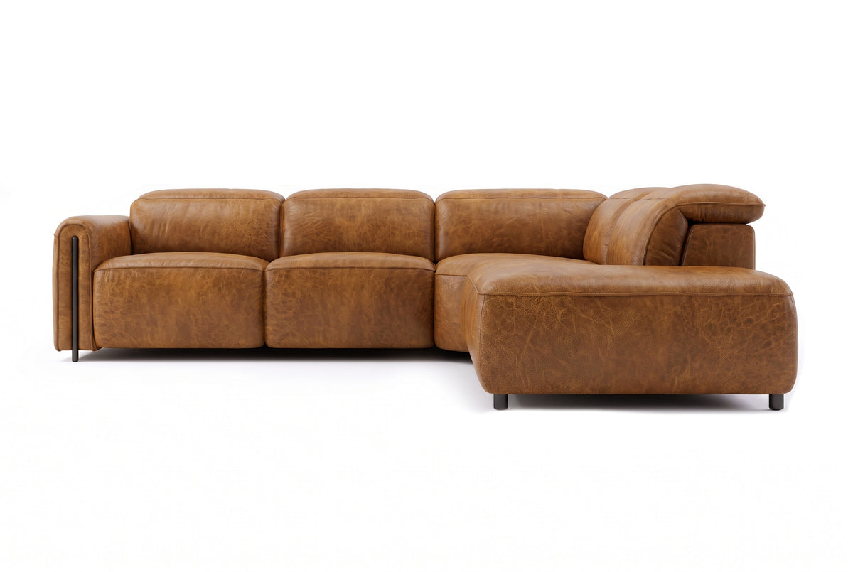 Octavia Distressed Italian Aniline Leather Reclining Corner Sectional Sofa