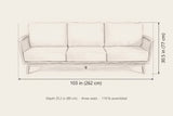 Ognina outdoor sofa dimensions: 103 in long, 30.5 in high, 35.2 in deep