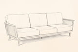 Pencil sketch of the Ognina outdoor sofa, three-quarter view