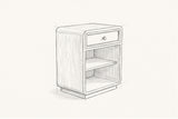 Pencil sketch of the Oliena nightstand, drawn from the same three-quarter view