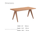 Oriolo 63-Inch Rectangular Solid Wood Dining Table dimensions