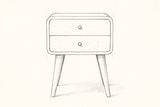 Pencil sketch of the Oristano nightstand, drawn from the same straight front view