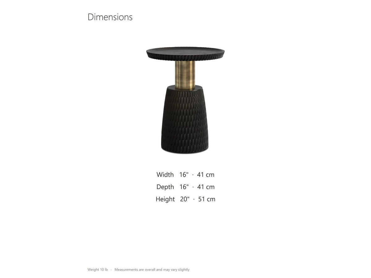 Orsomarso Carved Black Mango Pedestal Side Table dimensions: 16.0 in wide, 16.0 in deep, 20.0 in high